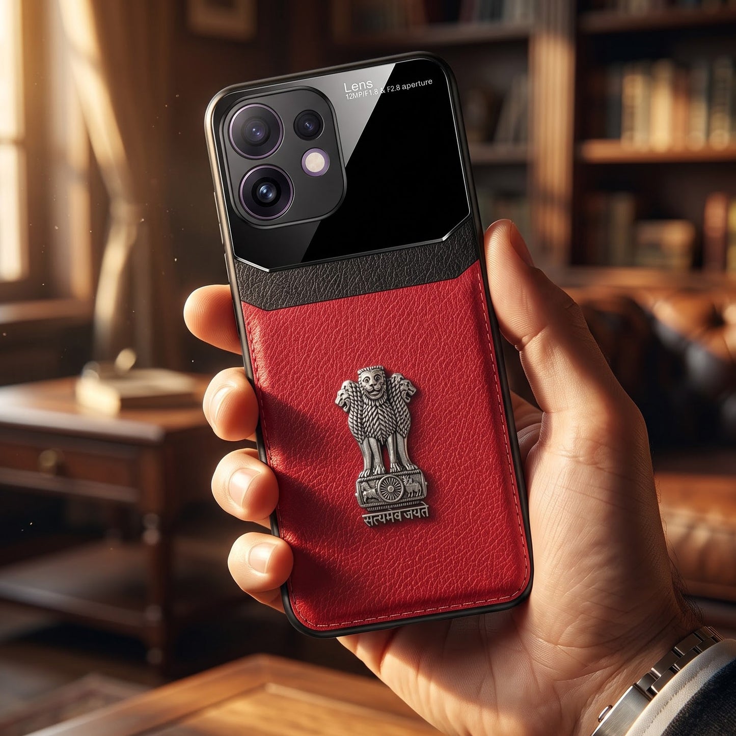 Oppo Reno 16 5G Satyamev Jayate 3D Metal Leather Back Case