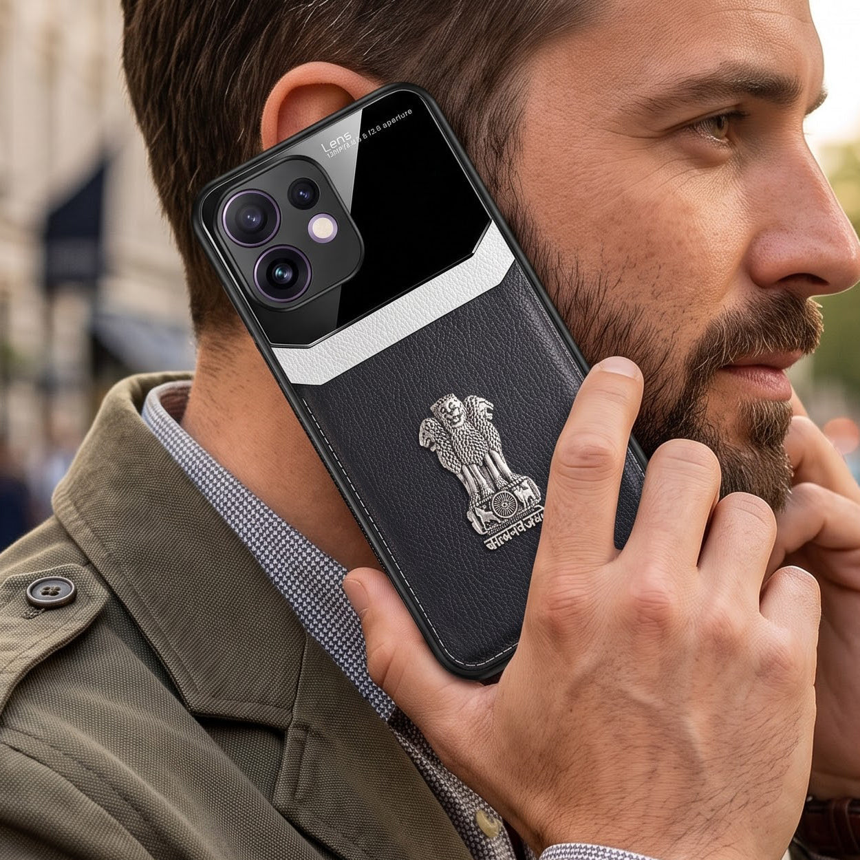Oppo Reno 16 5G Satyamev Jayate 3D Metal Leather Back Case