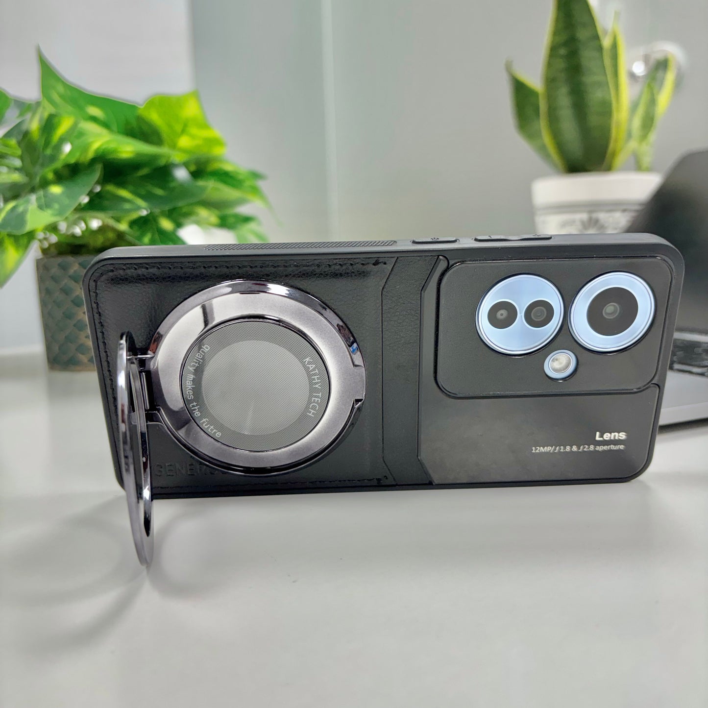 Oppo F25 Pro 5G Original Luxury Leather Lens Magnifier Ring Stand Case