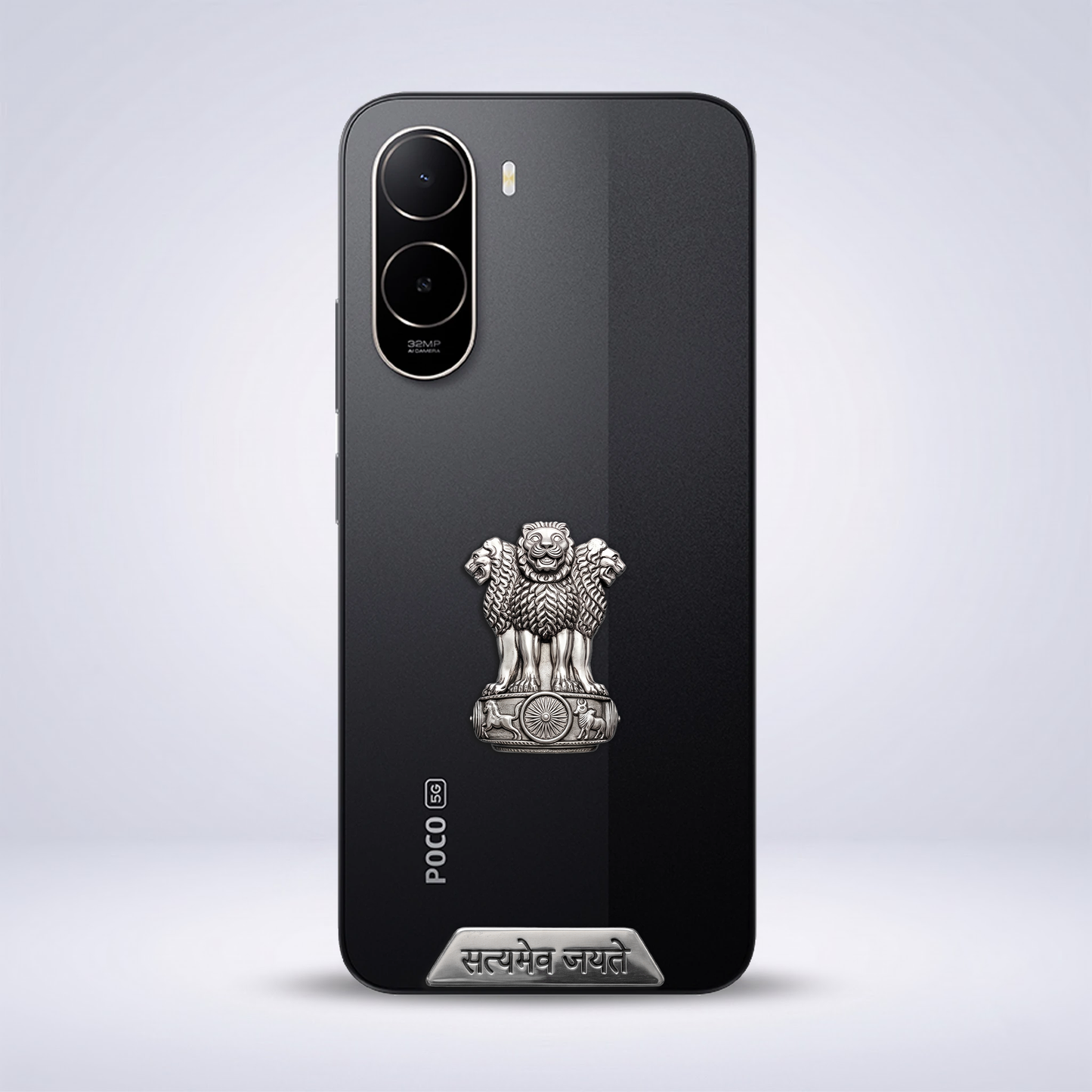 POCO C85x 5G Compatible Satyamev Jayate 3D Metal Emblem Sticker