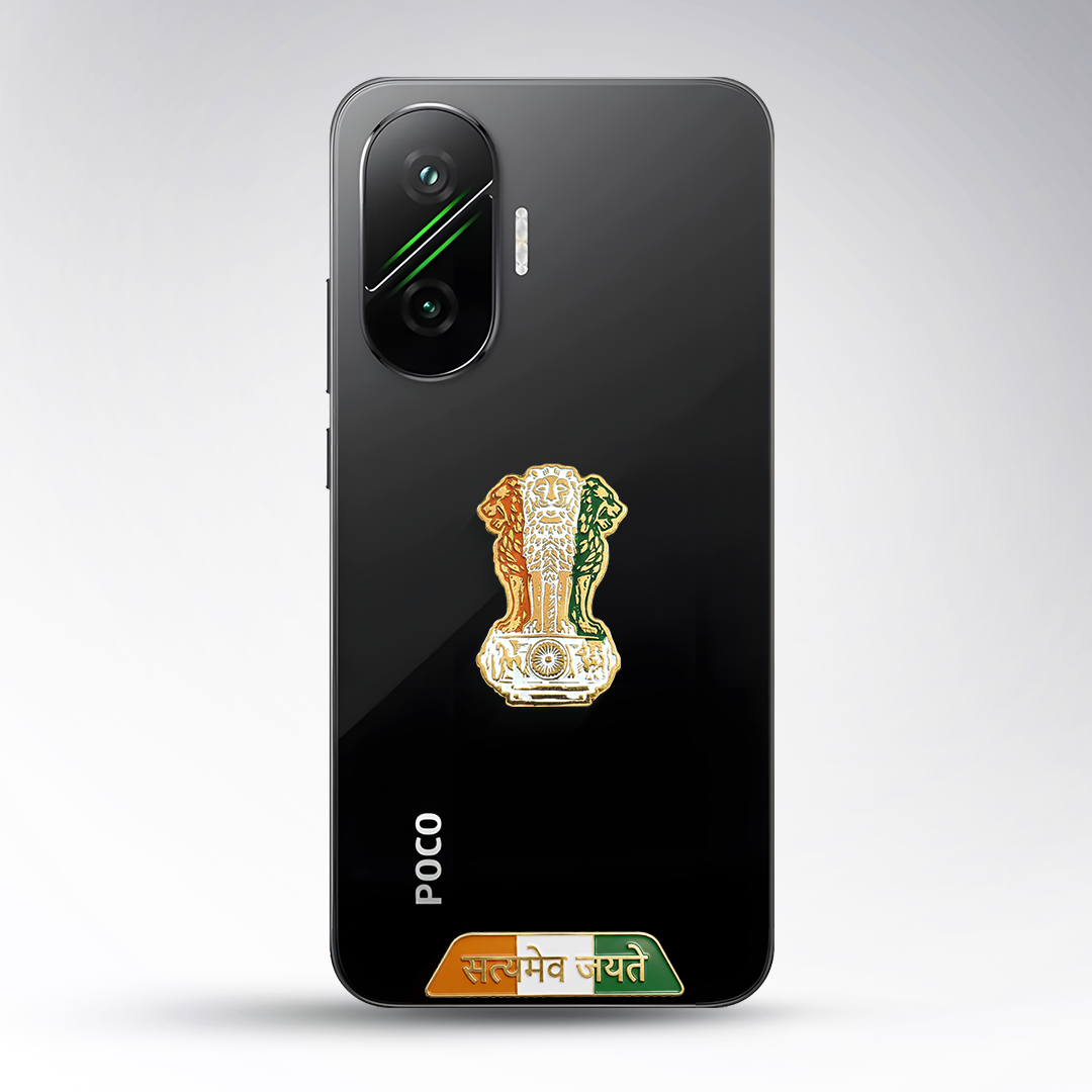 POCO F7 5G Compatible Satyamev Jayate 3D Metal Emblem Sticker