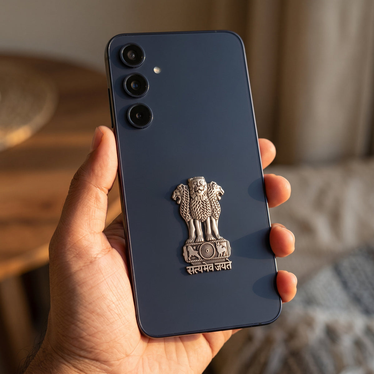 Samsung Galaxy A55 5G Compatible Satyamev Jayate 3D Metal Emblem Sticker