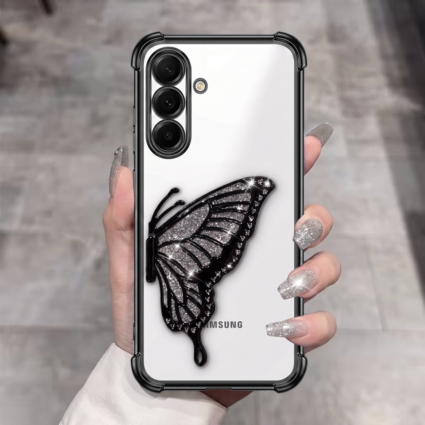 Samsung Galaxy A16 5G Premium Butterfly Glitter Transparent Shockproof Airbag Phone Case