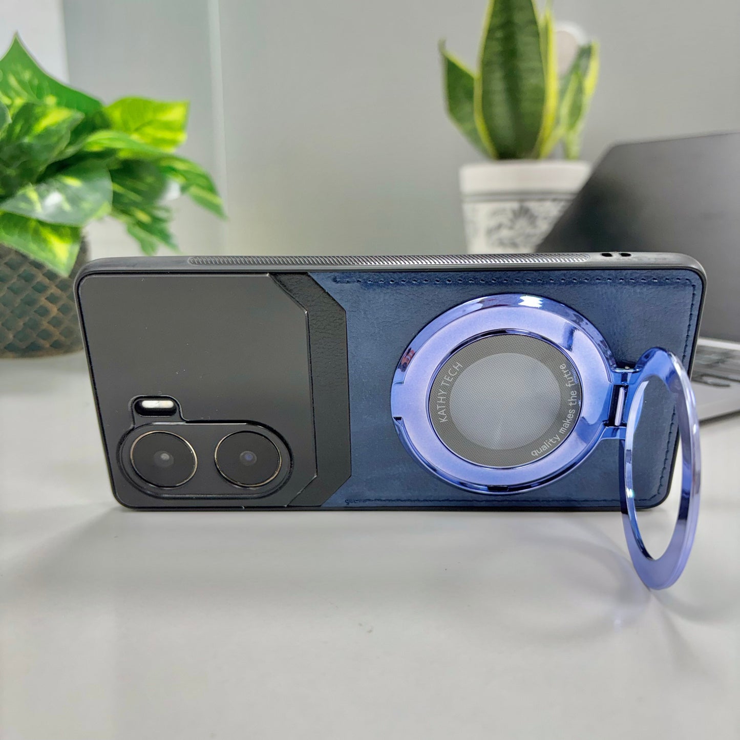 Vivo V29e 5G Original Luxury Leather Lens Magnifier Ring Stand Case