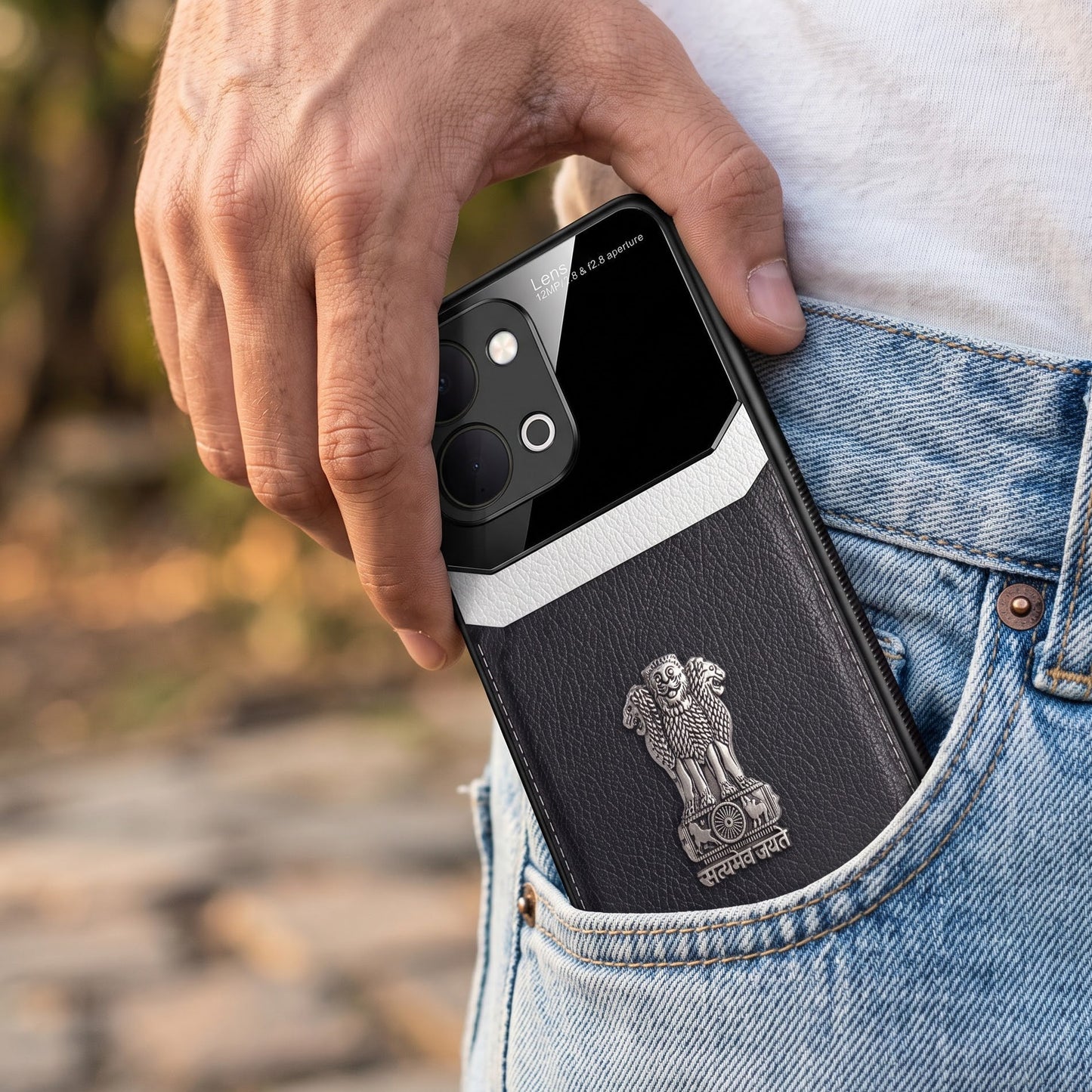 Vivo T5X 5G Satyamev Jayate 3D Metal Leather Back Case