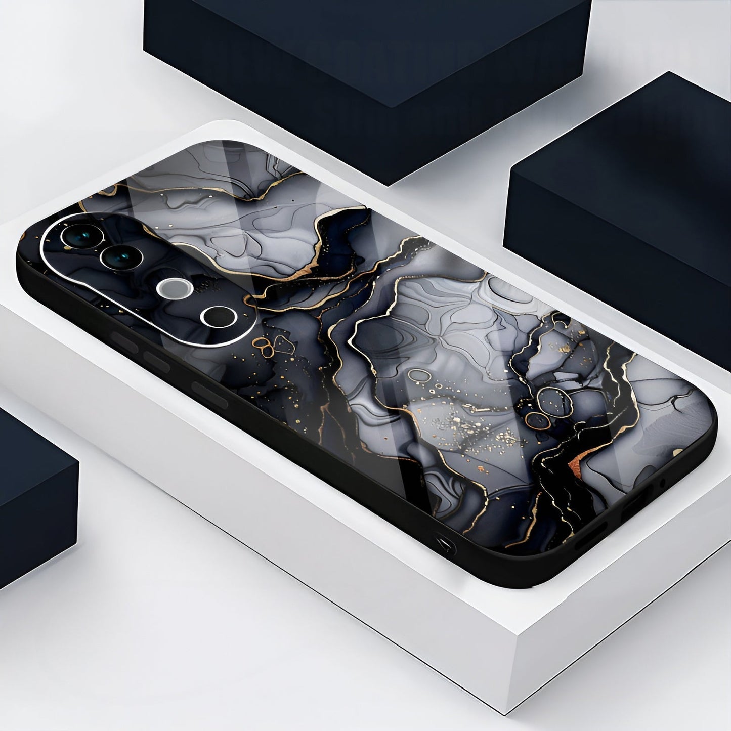 Vivo V40 Pro 5G Premium Acrylic Shockproof Glass Back Case (Black Marble)