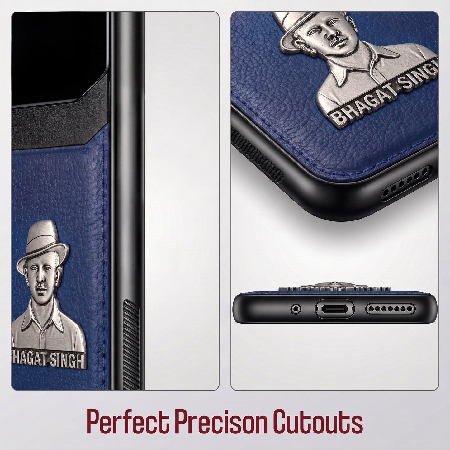 Oppo Reno 14 5G Shaheed Bhagat Singh 3D Metal Leather Back Case