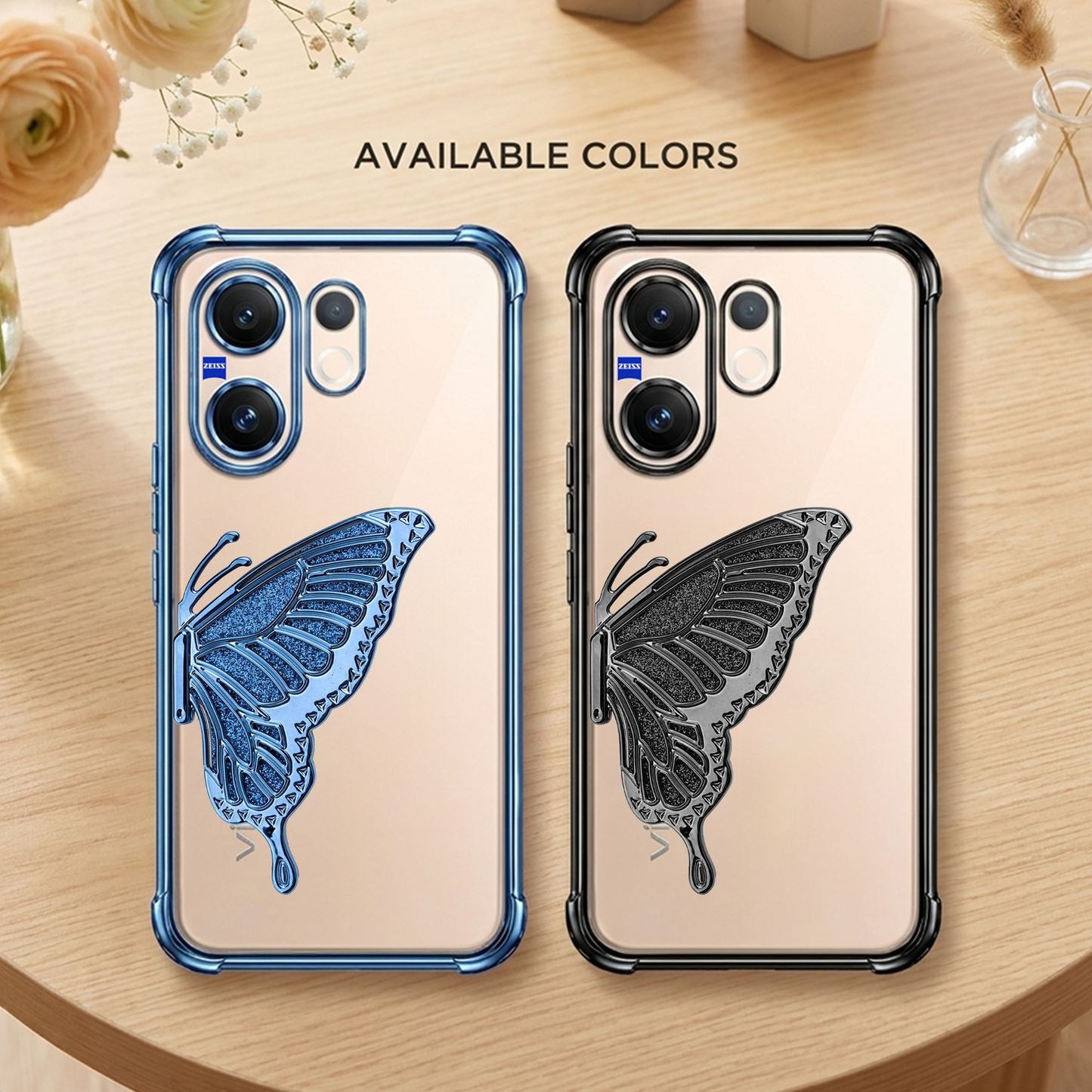 Vivo V60 5G Premium Butterfly Glitter Transparent Shockproof Airbag Phone Case