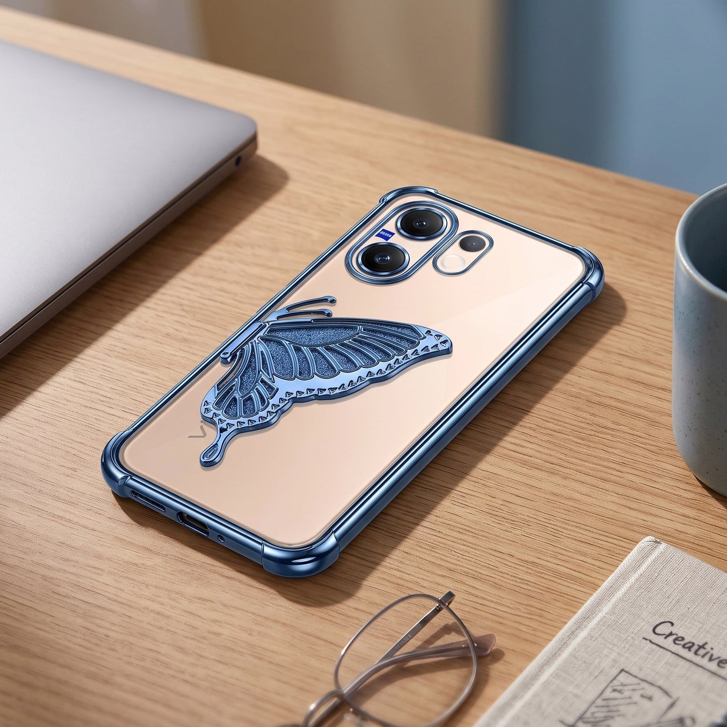 Vivo V60 5G Premium Butterfly Glitter Transparent Shockproof Airbag Phone Case