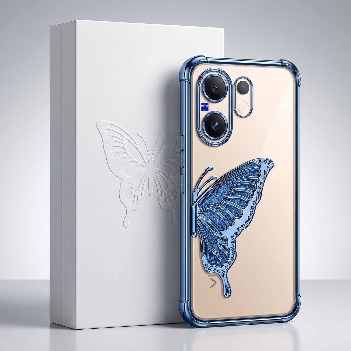Vivo V60 5G Premium Butterfly Glitter Transparent Shockproof Airbag Phone Case