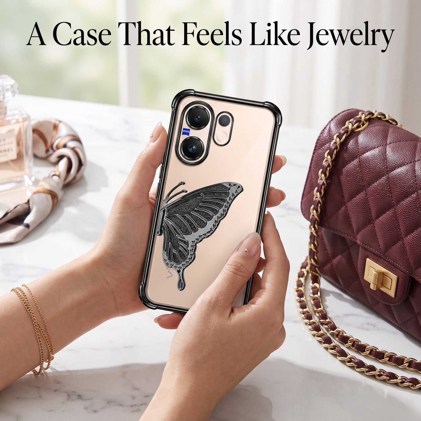 Vivo V60 5G Premium Butterfly Glitter Transparent Shockproof Airbag Phone Case