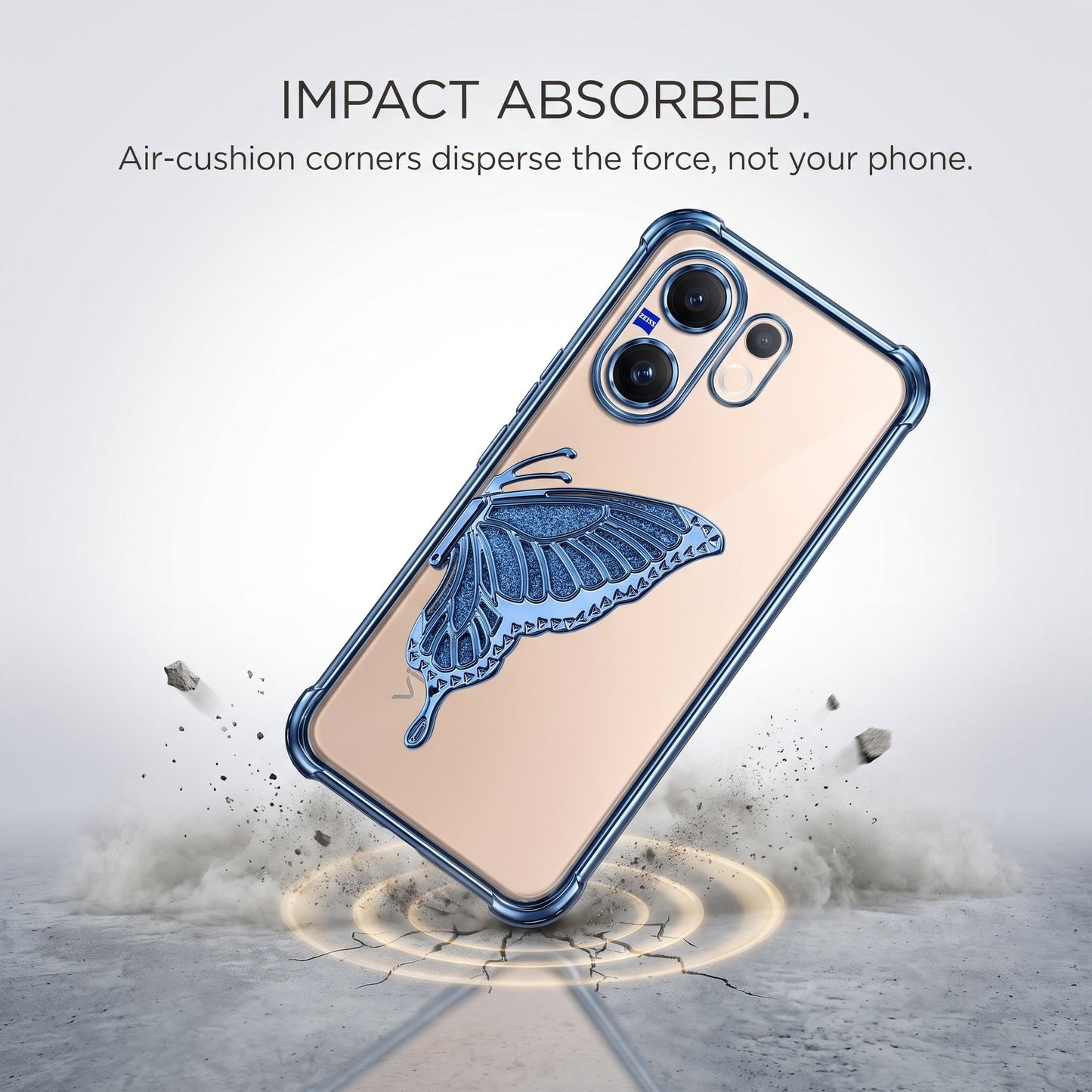 Vivo V60 5G Premium Butterfly Glitter Transparent Shockproof Airbag Phone Case