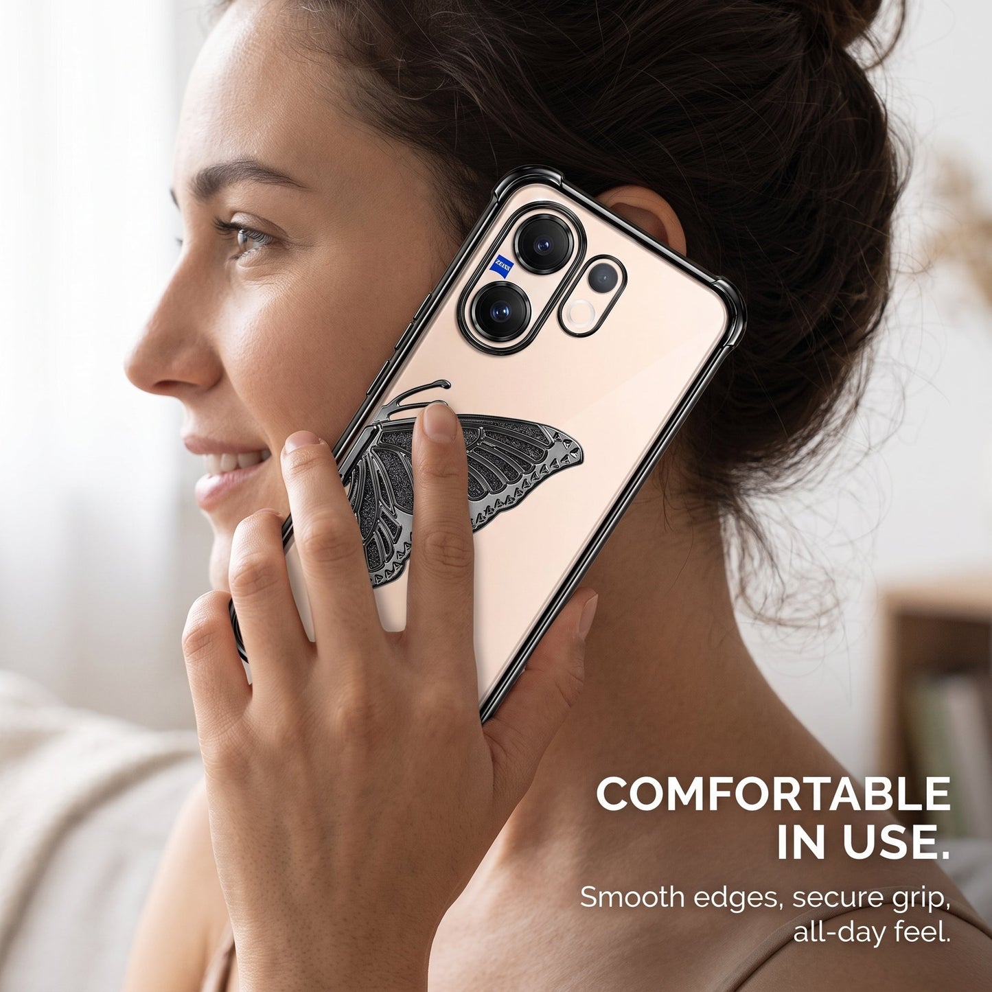 Vivo V60 5G Premium Butterfly Glitter Transparent Shockproof Airbag Phone Case