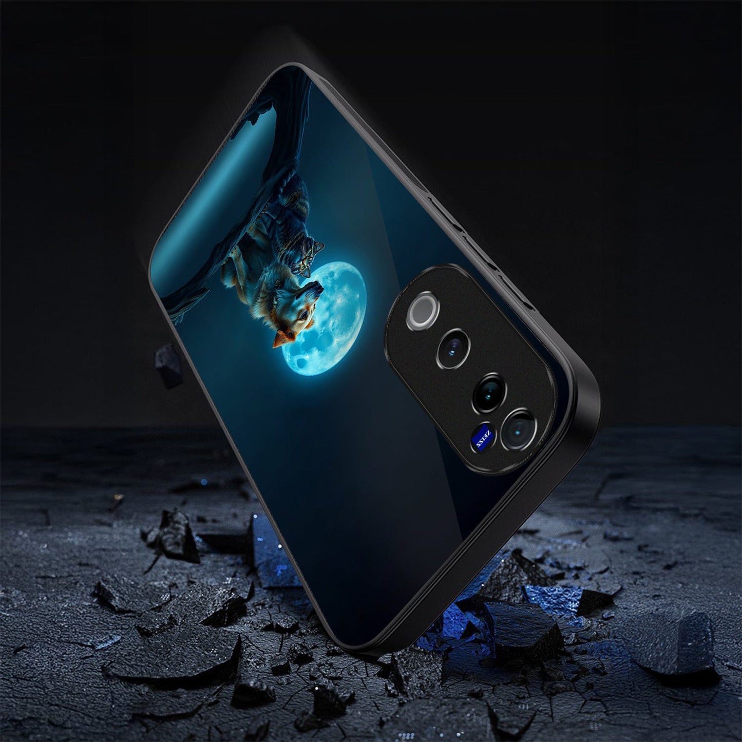 Vivo V40 Pro 5G Premium Acrylic Shockproof Glass Back Case (Dog&Cat Love)