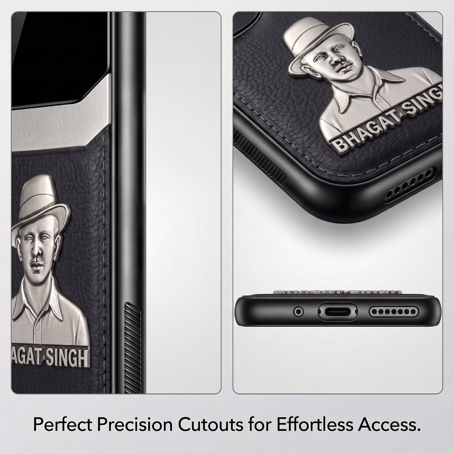 Oppo Reno 13 5G Shaheed Bhagat Singh 3D Metal Leather Back Case