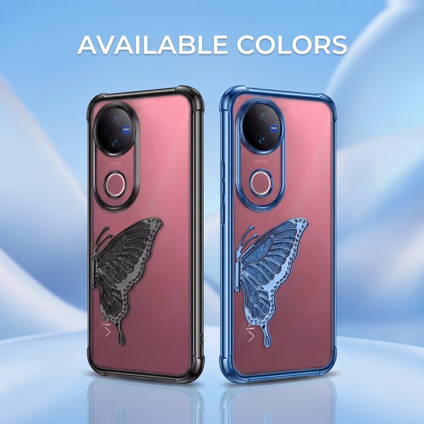 Vivo V50 5G Premium Butterfly Glitter Transparent Shockproof Airbag Phone Case