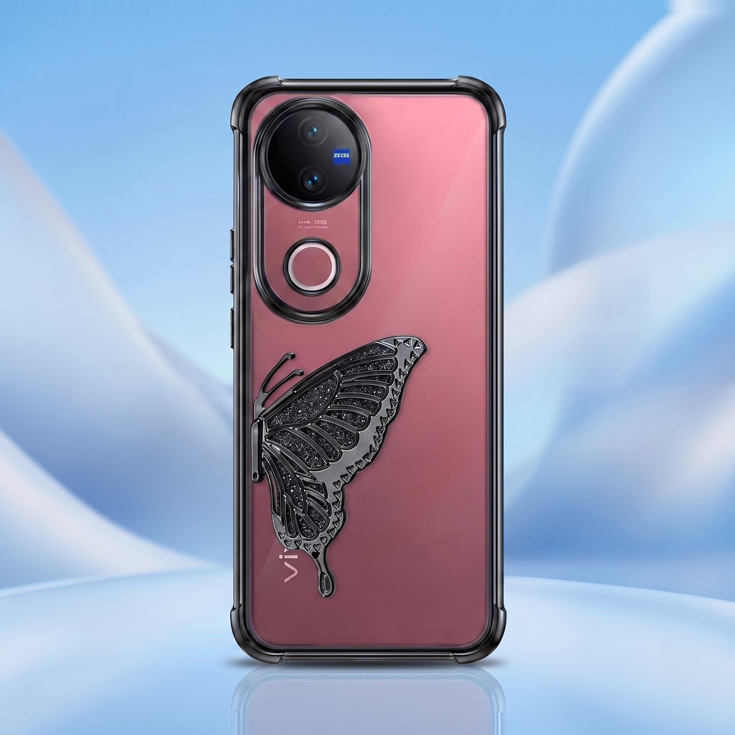 Vivo V50 5G Premium Butterfly Glitter Transparent Shockproof Airbag Phone Case