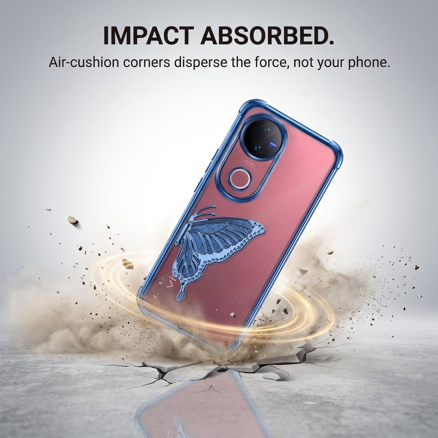 Vivo V50 5G Premium Butterfly Glitter Transparent Shockproof Airbag Phone Case