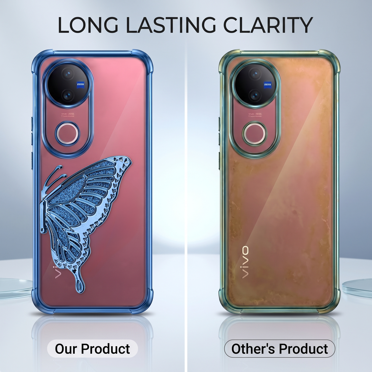Vivo V50 5G Premium Butterfly Glitter Transparent Shockproof Airbag Phone Case