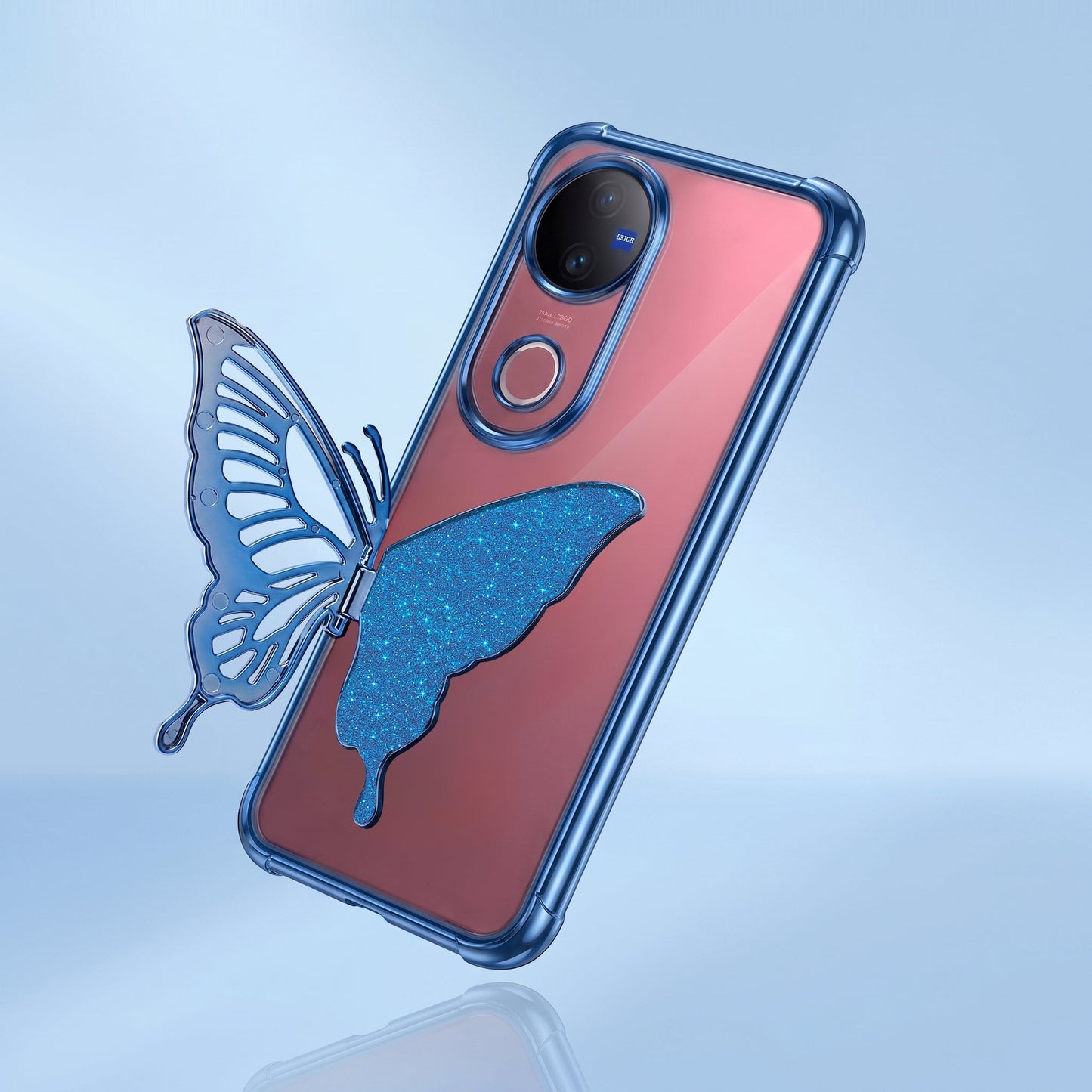 Vivo V50 5G Premium Butterfly Glitter Transparent Shockproof Airbag Phone Case