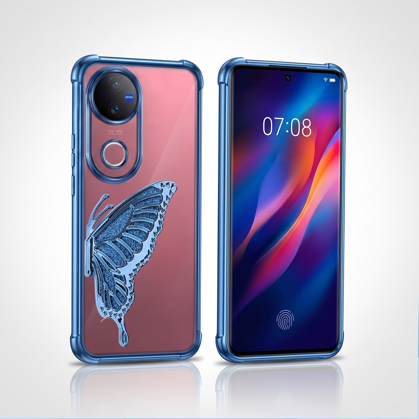 Vivo V50 5G Premium Butterfly Glitter Transparent Shockproof Airbag Phone Case