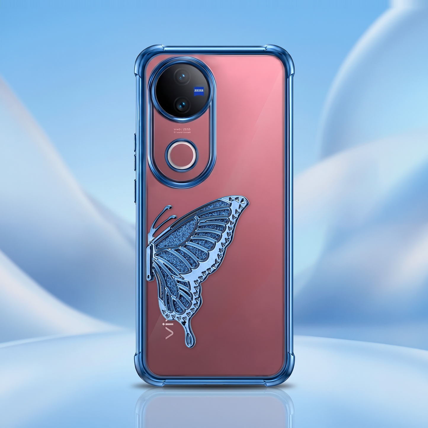 Vivo V50 5G Premium Butterfly Glitter Transparent Shockproof Airbag Phone Case