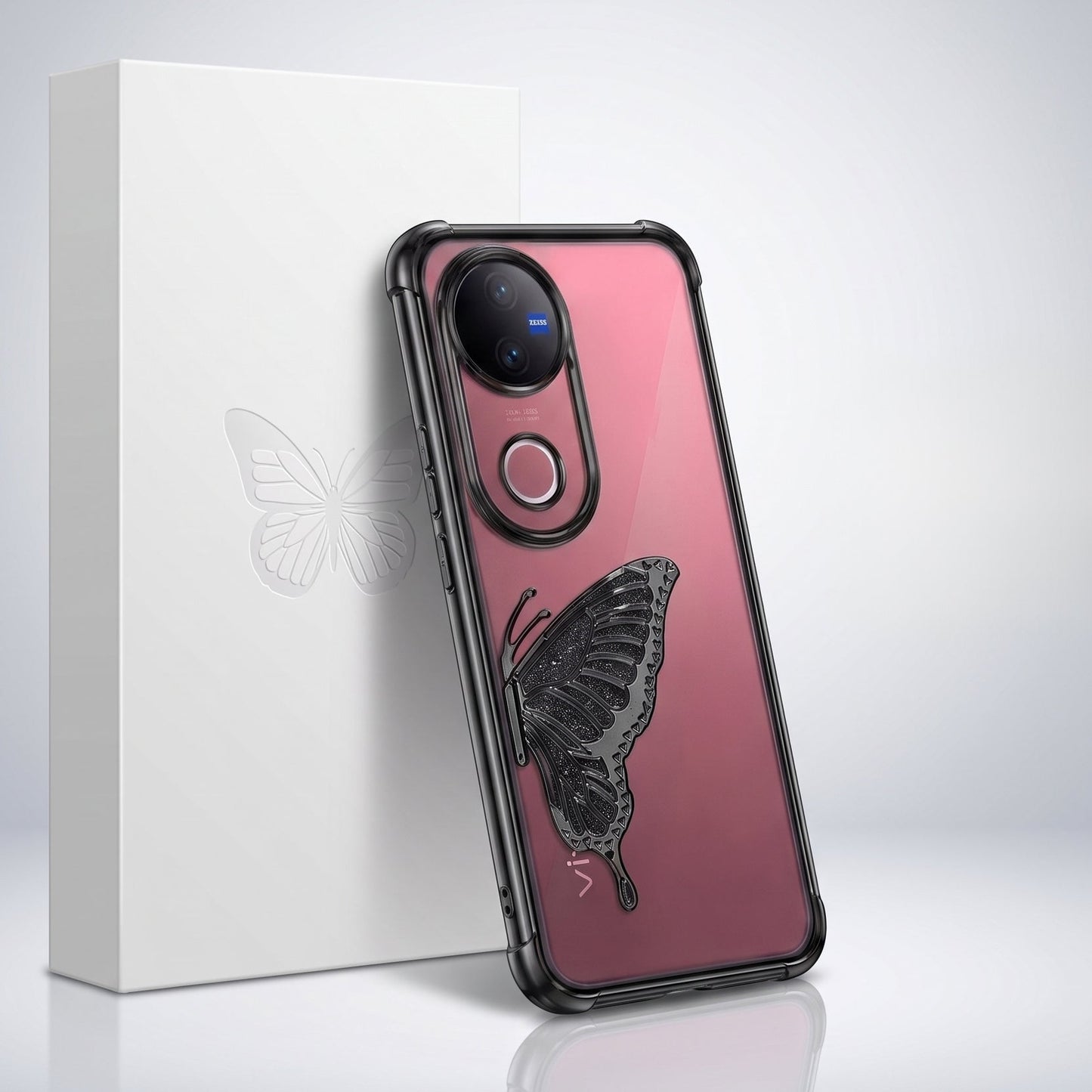 Vivo V50 5G Premium Butterfly Glitter Transparent Shockproof Airbag Phone Case