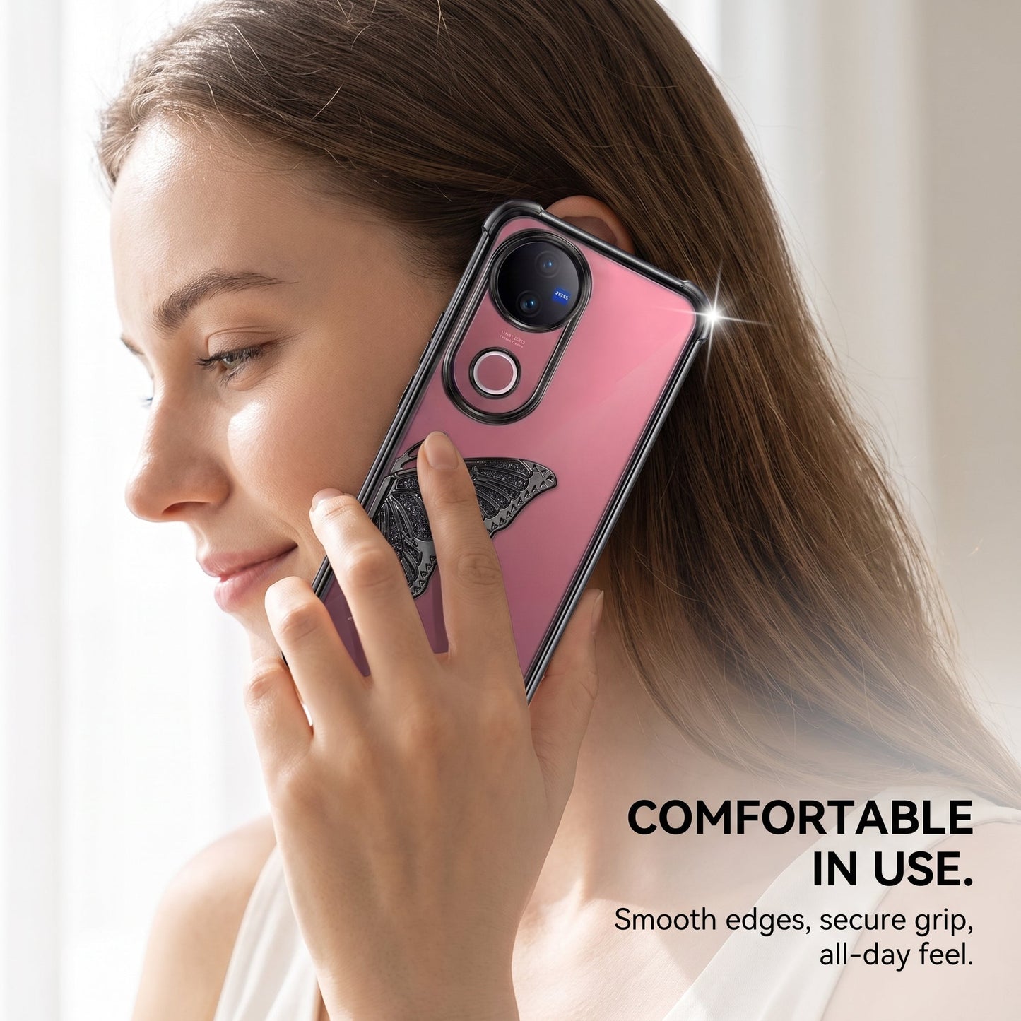 Vivo V50 5G Premium Butterfly Glitter Transparent Shockproof Airbag Phone Case