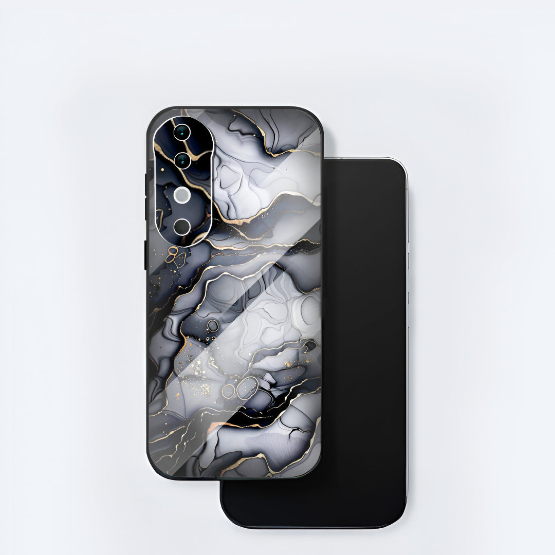 Vivo V40 Pro 5G Premium Acrylic Shockproof Glass Back Case (Black Marble)