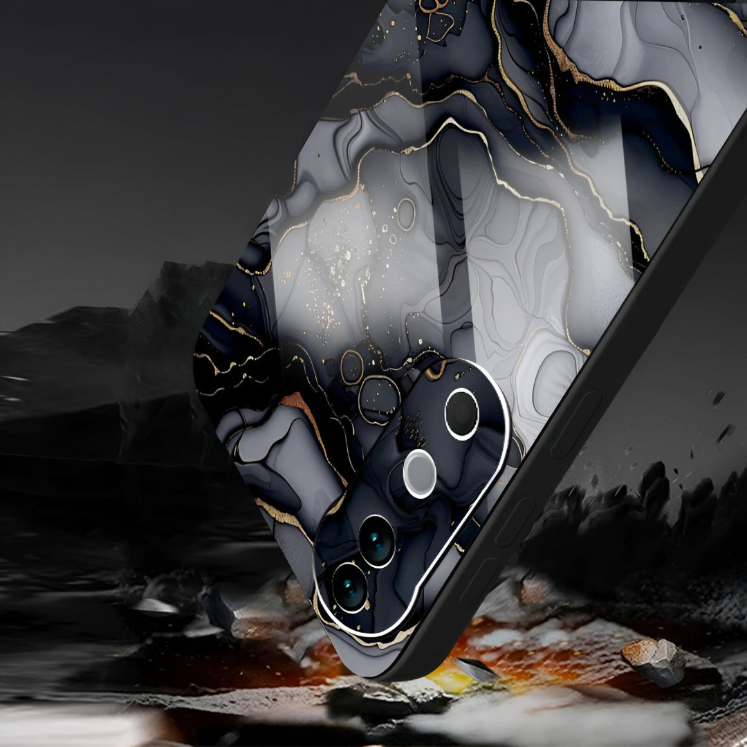 Vivo V40 Pro 5G Premium Acrylic Shockproof Glass Back Case (Black Marble)