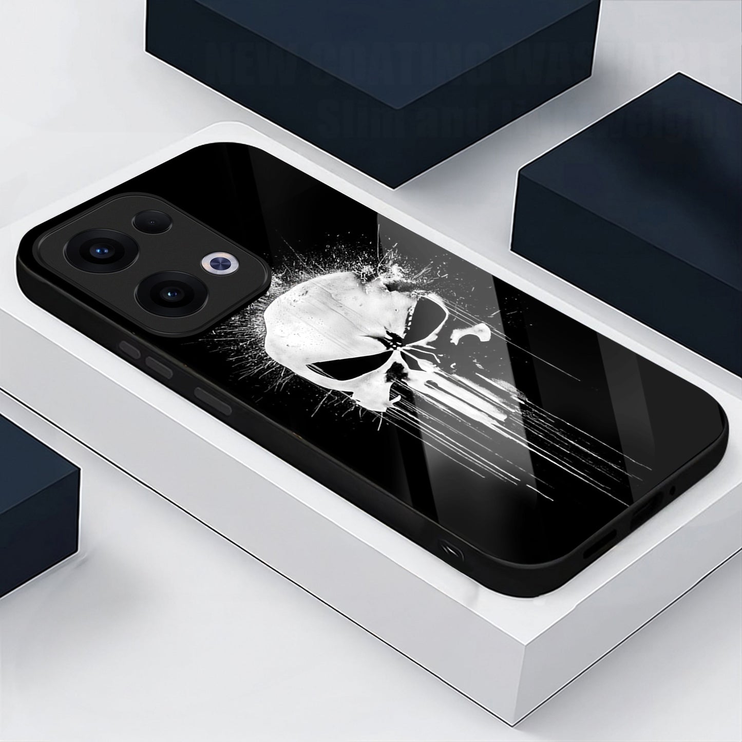 Oppo Reno 13 5G Premium Acrylic Shockproof Glass Back Case (Punisher Skull)